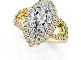 Yellow gold Marquise Cut Cut Diamond Halo Engagement Ring with Open Split Pavé Band_10