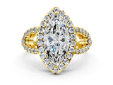 Yellow gold Marquise Cut Cut Diamond Halo Engagement Ring with Open Split Pavé Band_9