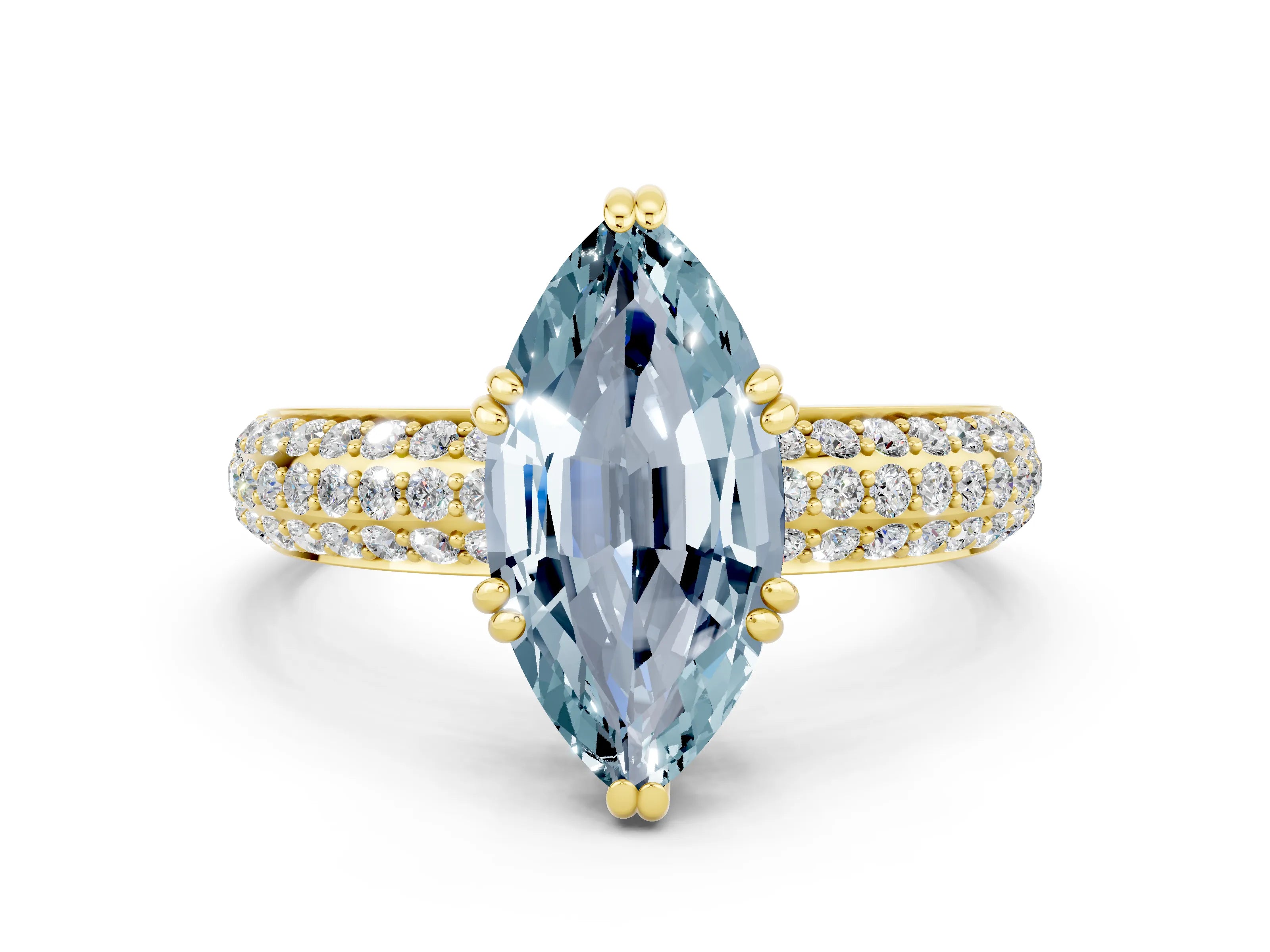 Yellow gold Marquise Cut Cut Diamond Milgrain Marquise Band with Prong Setting
