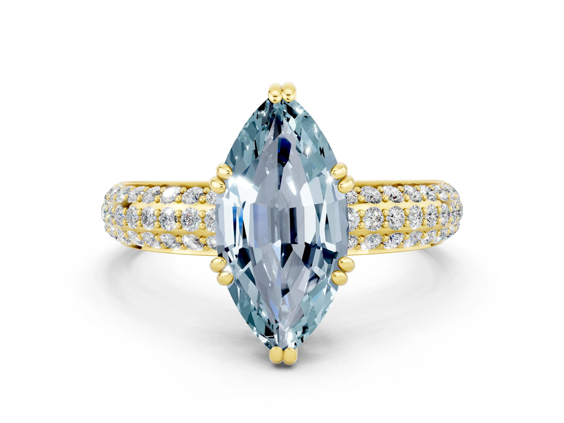 Yellow gold Marquise Cut Cut Diamond Milgrain Marquise Band with Prong Setting