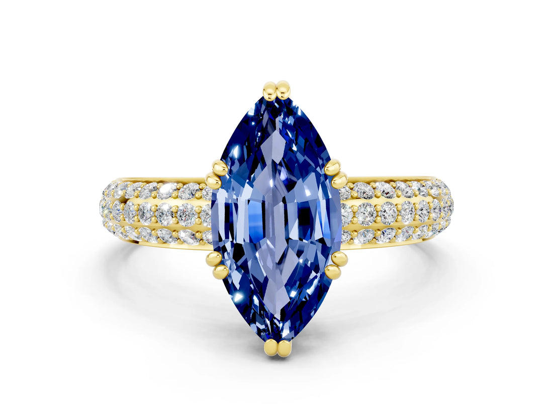 Yellow gold Marquise Cut Cut Diamond Milgrain Marquise Band with Prong Setting