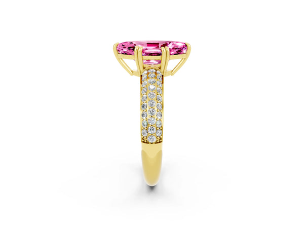 Yellow Gold Marquise Lab-Grown Pink Sapphire Vintage Milgrain Engagement Ring