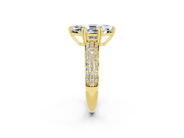 Yellow gold Marquise Cut Moissanite Vintage Milgrain Ring with Round  Stations