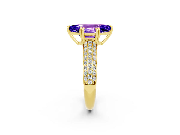 Yellow gold Marquise Cut Tanzanite Vintage Milgrain Ring with Round  Stations