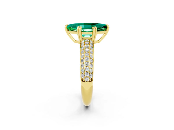 Yellow gold Marquise Cut Emerald Vintage Milgrain Ring with Round  Stations