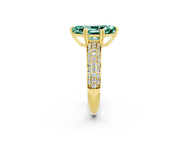 Yellow gold Marquise Cut Green Sapphire Vintage Milgrain Ring with Round  Stations