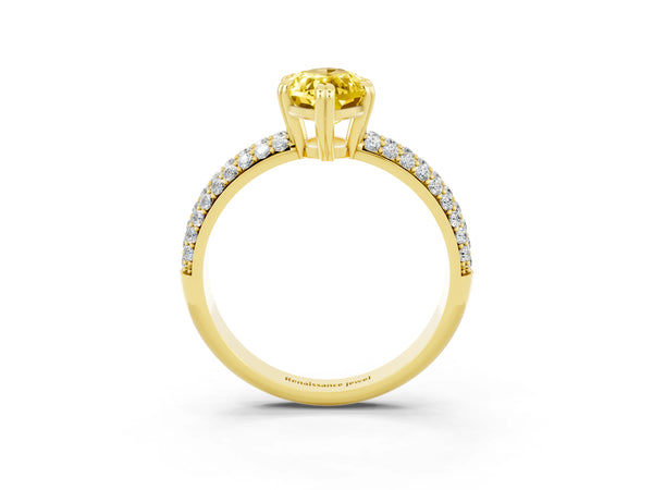 Yellow gold Marquise Cut Yellow Sapphire Vintage Milgrain Ring with Round  Stations