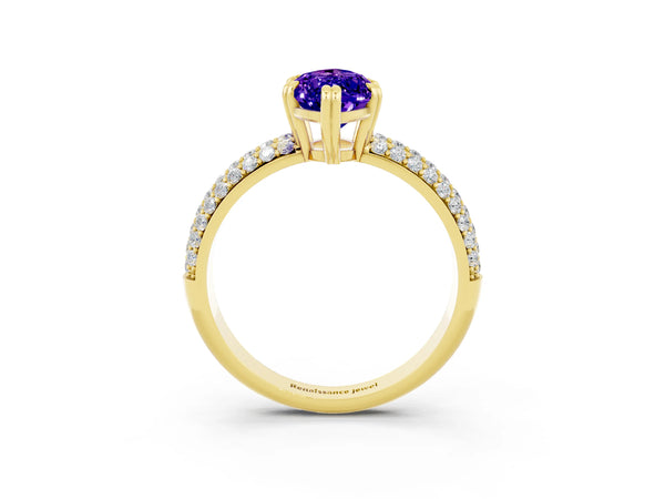 Yellow gold Marquise Cut Tanzanite Vintage Milgrain Ring with Round  Stations