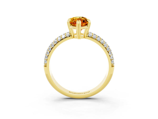 Yellow gold Marquise Cut Citrine Vintage Milgrain Ring with Round  Stations