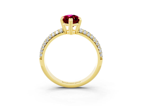 Yellow gold Marquise Cut Garnet Vintage Milgrain Ring with Round  Stations