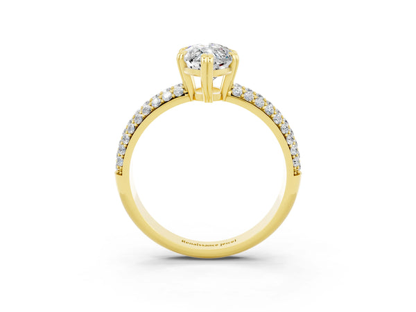 Yellow gold Marquise Cut Moissanite Vintage Milgrain Ring with Round  Stations
