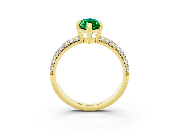 Yellow gold Marquise Cut Emerald Vintage Milgrain Ring with Round  Stations