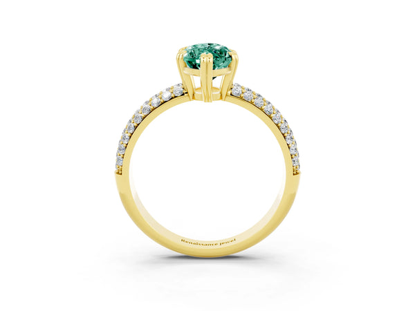 Yellow gold Marquise Cut Green Sapphire Vintage Milgrain Ring with Round  Stations