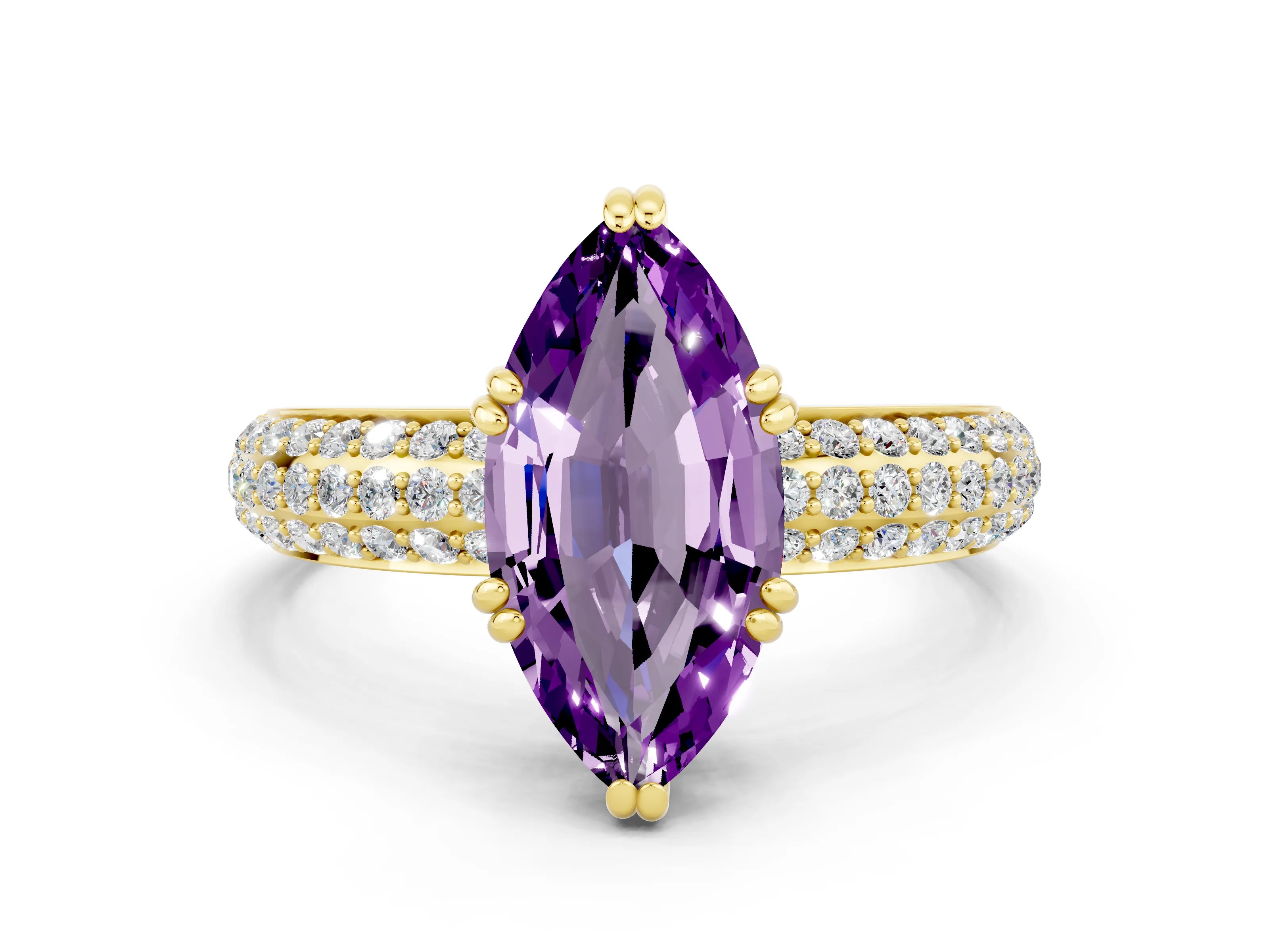 Yellow gold Marquise Cut Cut Diamond Milgrain Marquise Band with Prong Setting