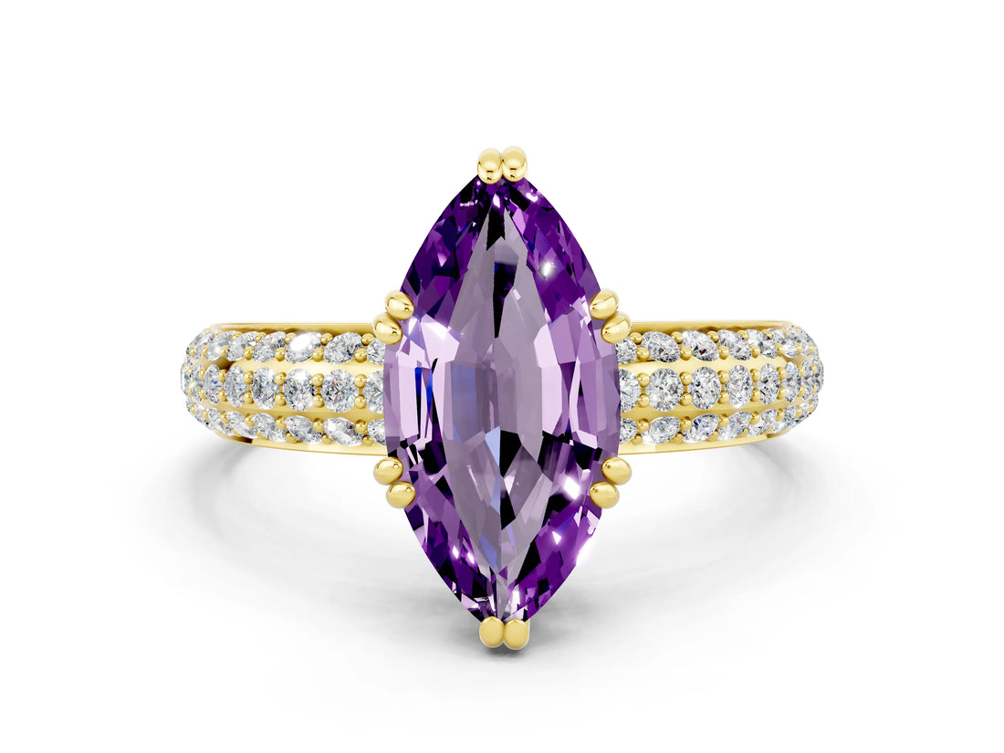 Yellow gold Marquise Cut Cut Diamond Milgrain Marquise Band with Prong Setting