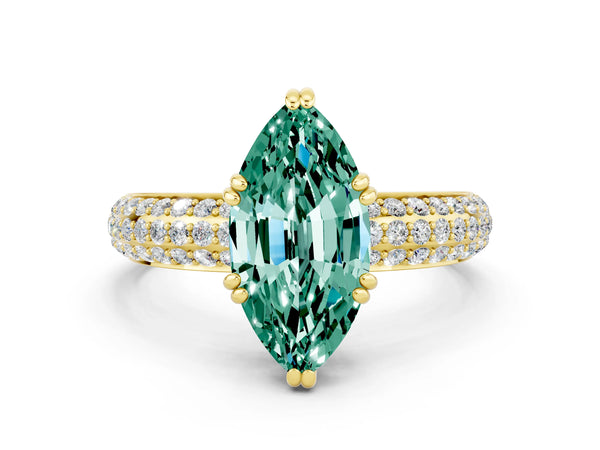 Yellow gold Marquise Cut Green Sapphire Vintage Milgrain Ring with Round  Stations