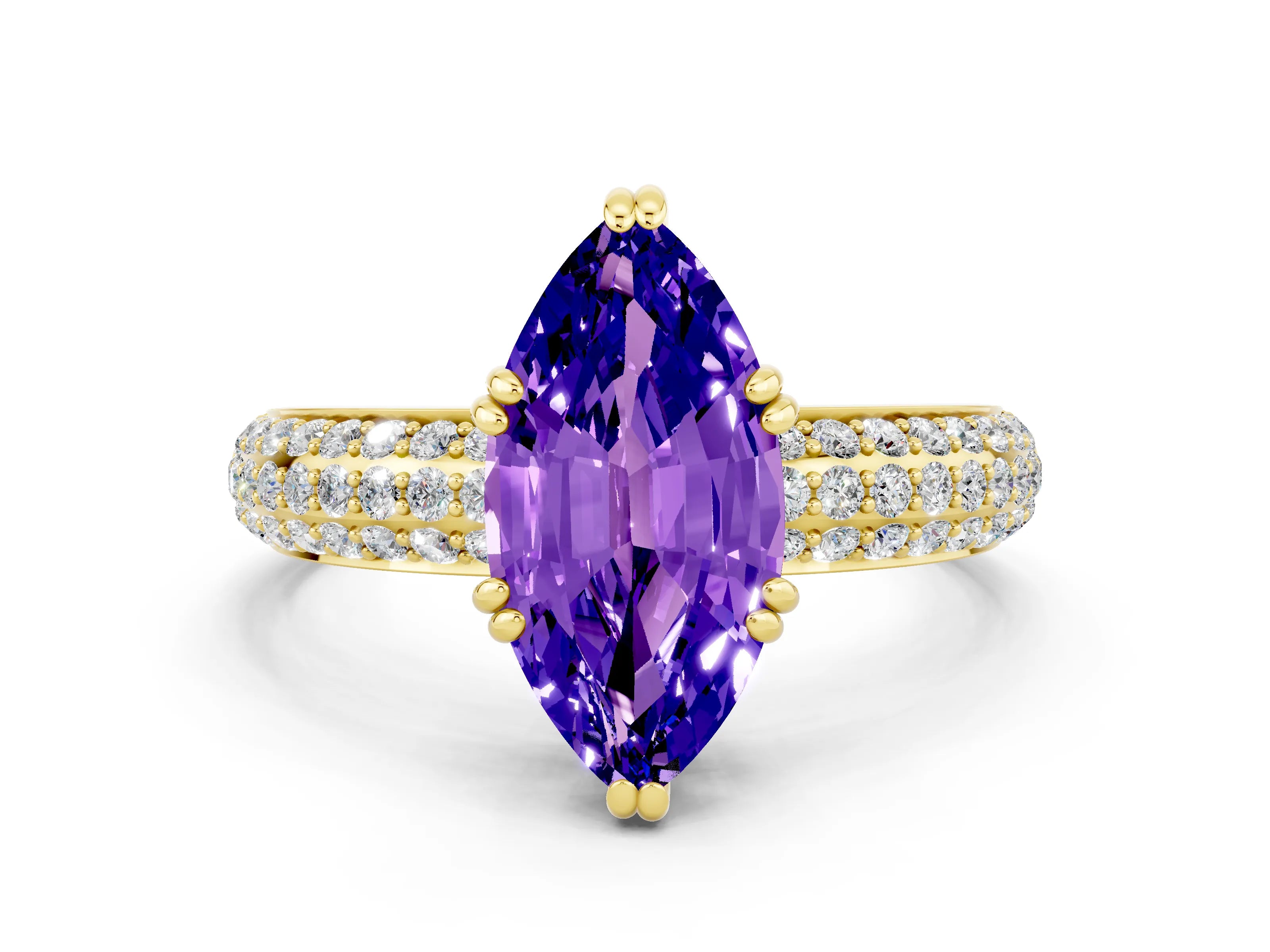 Yellow gold Marquise Cut Cut Diamond Milgrain Marquise Band with Prong Setting