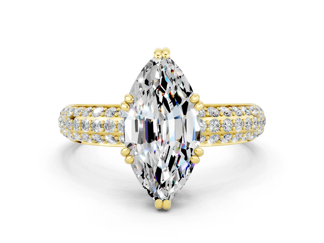 Yellow gold Marquise Cut Cut Diamond Milgrain Marquise Band with Prong Setting
