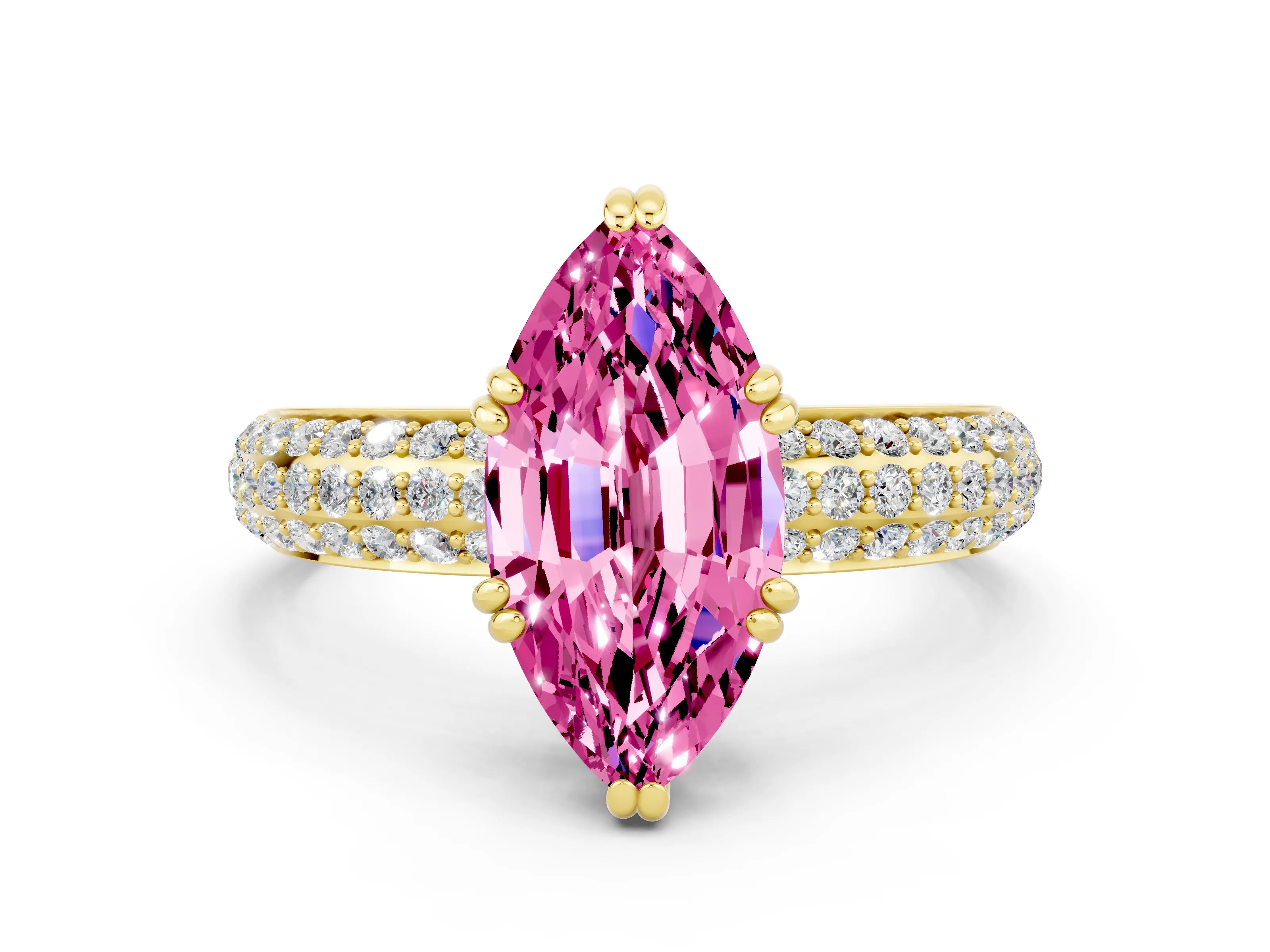 Yellow gold Marquise Cut Cut Diamond Milgrain Marquise Band with Prong Setting