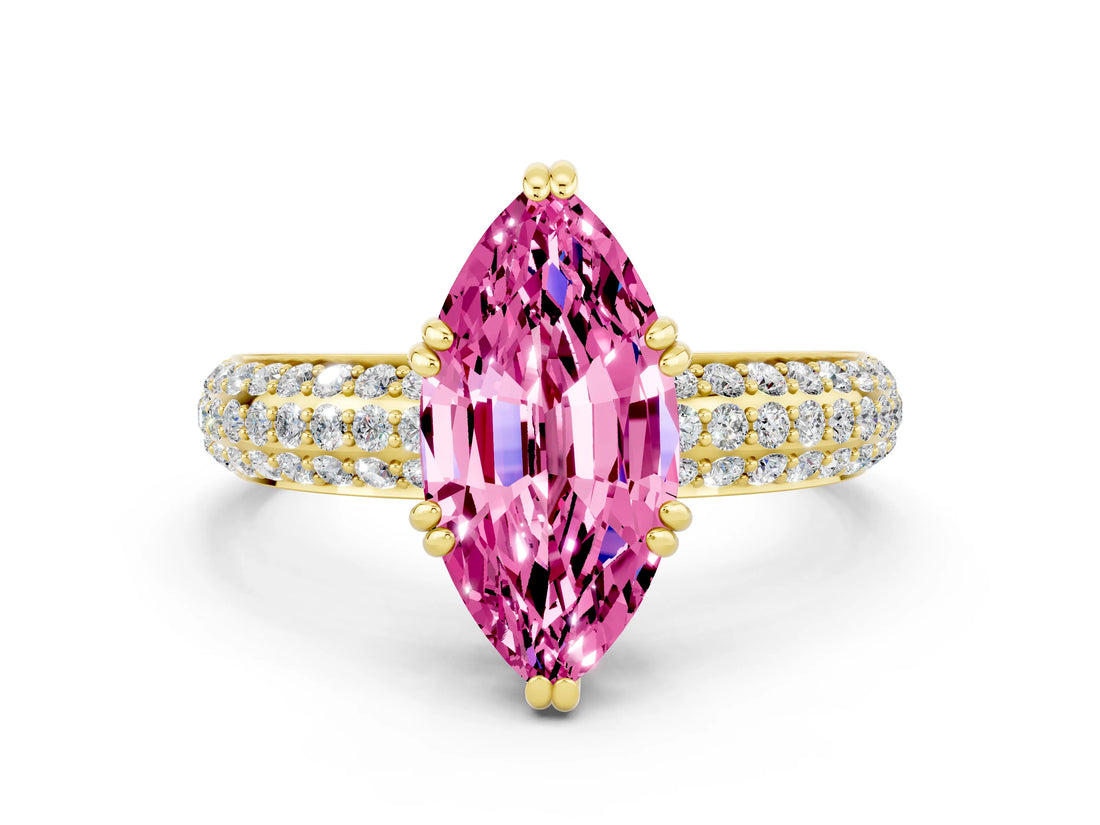 Yellow gold Marquise Cut Cut Diamond Milgrain Marquise Band with Prong Setting