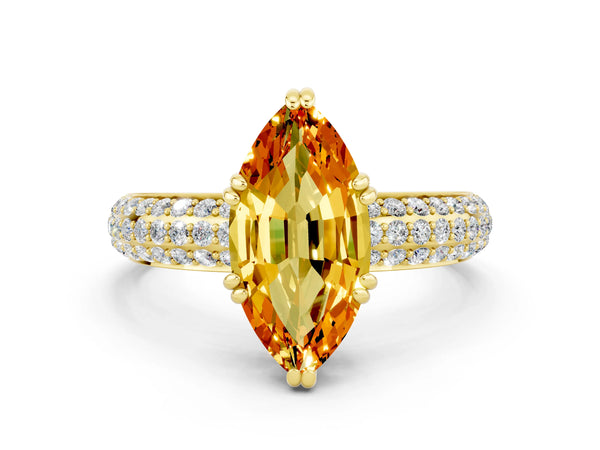 Yellow gold Marquise Cut Citrine Vintage Milgrain Ring with Round  Stations