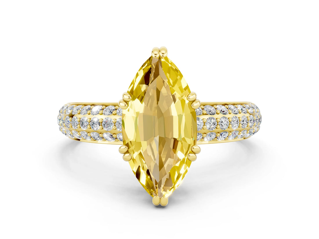 Yellow gold Marquise Cut Cut Diamond Milgrain Marquise Band with Prong Setting