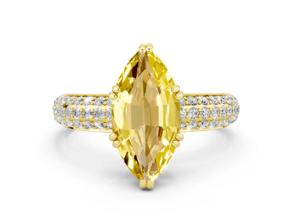 Yellow gold Marquise Cut Yellow Sapphire Vintage Milgrain Ring with Round  Stations