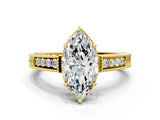Yellow gold Marquise Cut Cut Diamond Milgrain Pave Band Four-Prong Setting Ring_3