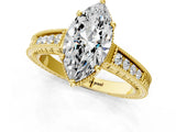 Yellow gold Marquise Cut Cut Diamond Milgrain Pave Band Four-Prong Setting Ring_4