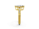 Yellow gold Marquise Cut Cut Diamond Milgrain Pave Band Four-Prong Setting Ring_5