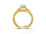 Yellow gold Marquise Cut Cut Diamond Milgrain Pave Band Four-Prong Setting Ring_6