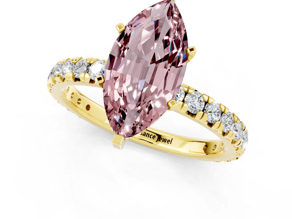 Yellow gold Marquise Cut Cut Diamond Pavé Band with Four-Prong Setting