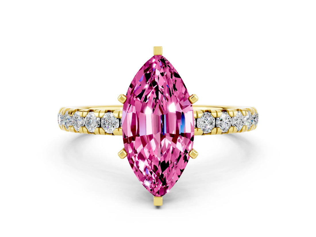 Yellow gold Marquise Cut Cut Diamond Pavé Band with Four-Prong Setting