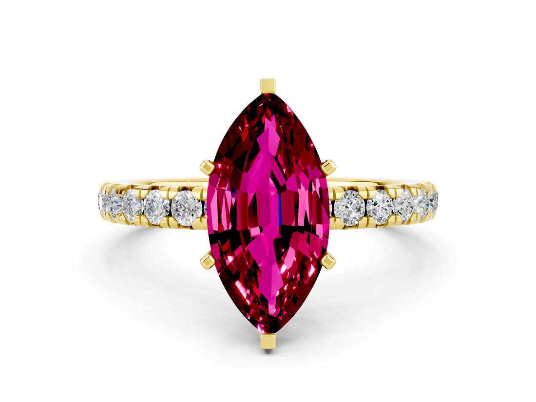 Yellow gold Marquise Cut Cut Diamond Pavé Band with Four-Prong Setting