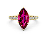 Yellow gold Marquise Cut Cut Diamond Pavé Band with Four-Prong Setting