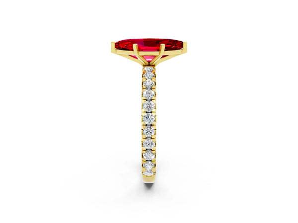 Yellow gold Marquise Cut Cut Diamond Pavé Band with Four-Prong Setting