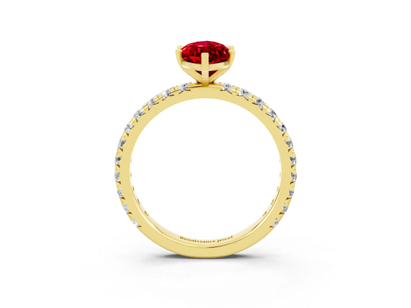 Yellow gold Marquise Cut Cut Diamond Pavé Band with Four-Prong Setting