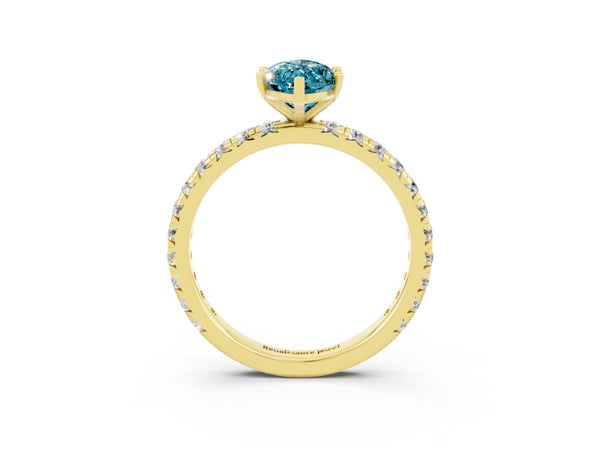 Yellow gold Marquise Cut Cut Diamond Pavé Band with Four-Prong Setting