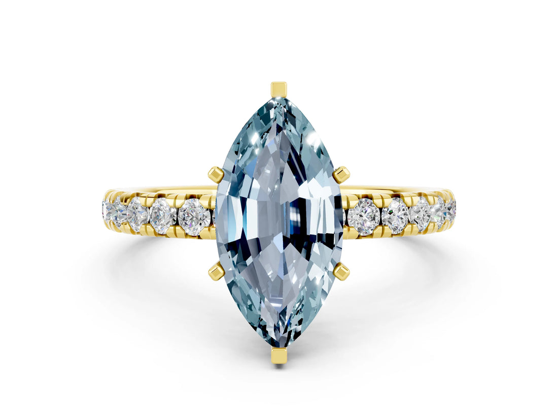 Yellow gold Marquise Cut Cut Diamond Pavé Band with Four-Prong Setting