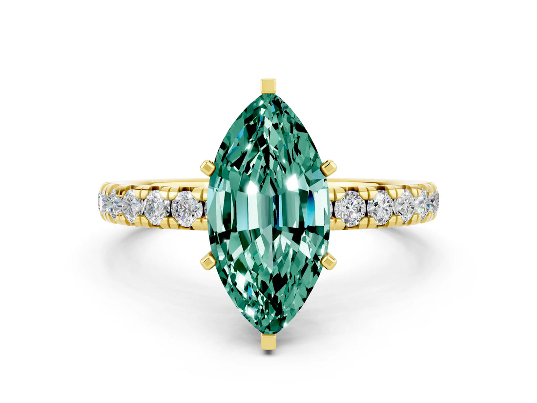 Yellow gold Marquise Cut Cut Diamond Pavé Band with Four-Prong Setting