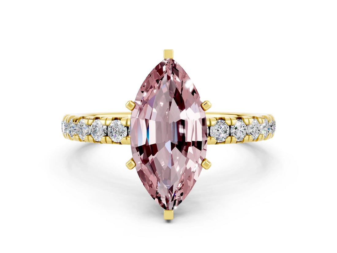 Yellow gold Marquise Cut Cut Diamond Pavé Band with Four-Prong Setting