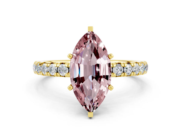 Yellow gold Marquise Cut Cut Diamond Pavé Band with Four-Prong Setting