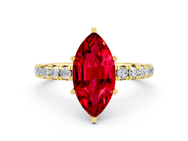 Yellow gold Marquise Cut Cut Diamond Pavé Band with Four-Prong Setting