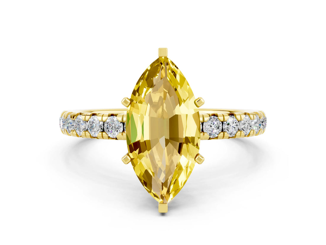 Yellow gold Marquise Cut Cut Diamond Pavé Band with Four-Prong Setting