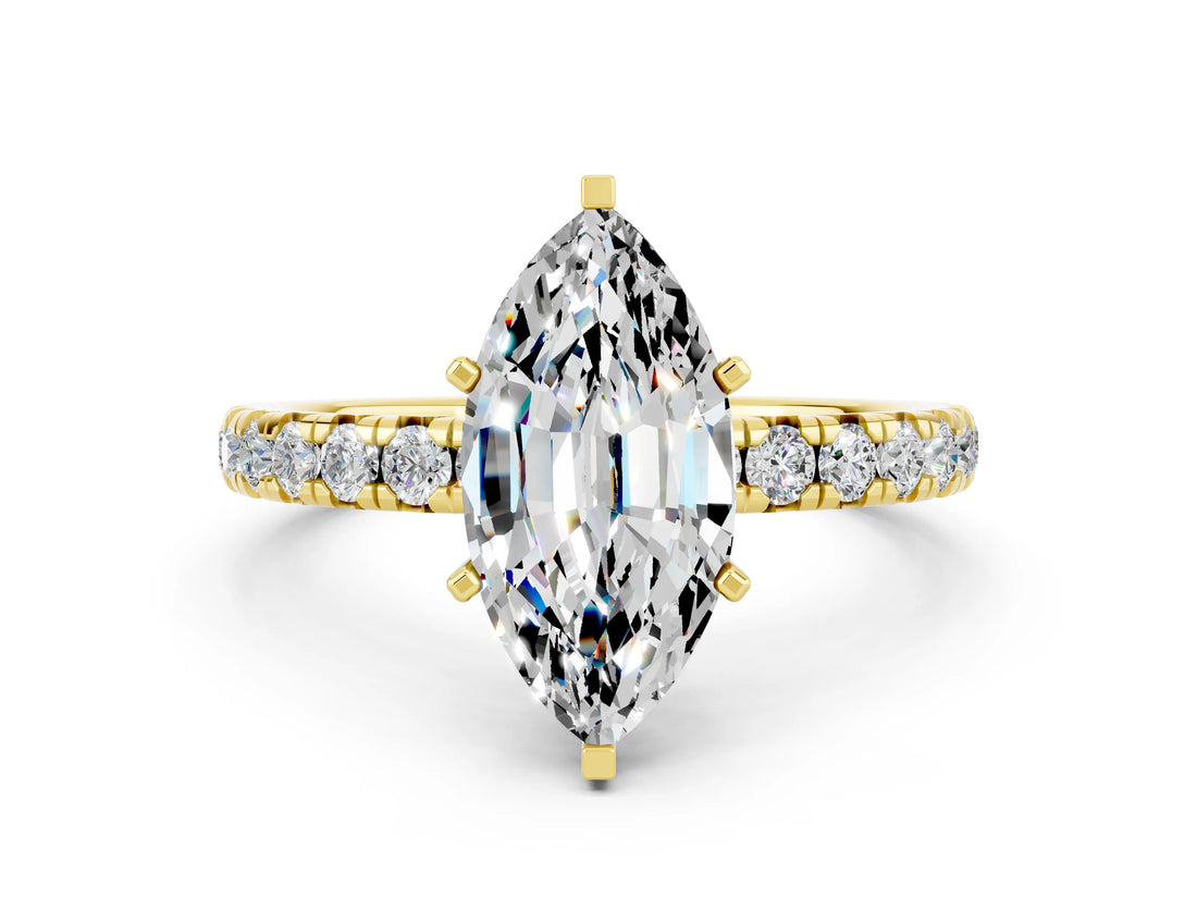 Yellow gold Marquise Cut Cut Diamond Pavé Band with Four-Prong Setting
