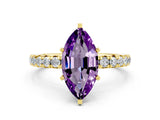Yellow gold Marquise Cut Cut Diamond Pavé Band with Four-Prong Setting