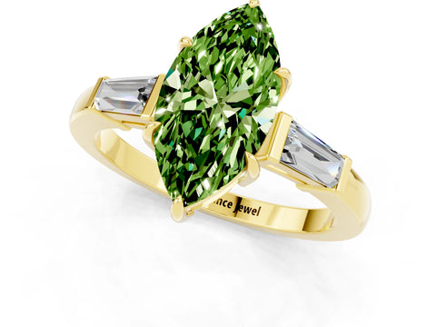 Yellow gold Marquise Cut Cut Diamond Ring with Tapered Baguette Side Stones in Four-Prong Setting_1
