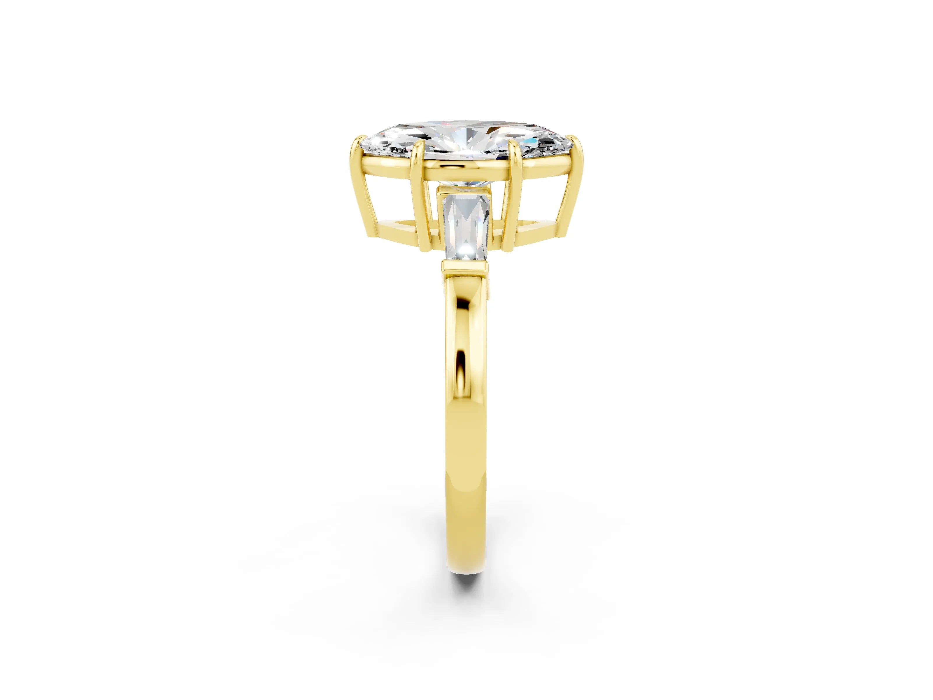 Yellow gold Marquise Cut Cut Diamond Ring with Tapered Baguette Side Stones in Four-Prong Setting_2