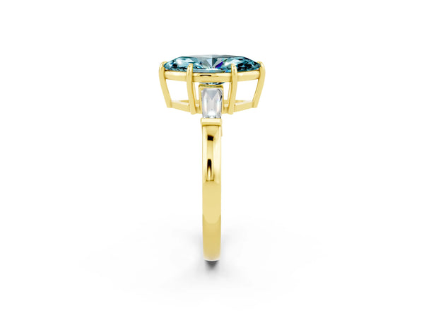 Yellow gold Marquise Cut Cut Diamond Ring with Tapered Baguette Side Stones in Four-Prong Setting