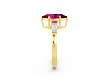 Yellow gold Marquise Cut Cut Diamond Ring with Tapered Baguette Side Stones in Four-Prong Setting_2